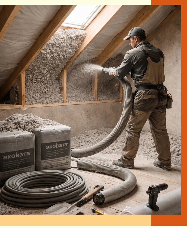 Утепление мансарды эковатой в Камышине от 2261 руб/м2 — монтаж, задувка, цена | ТепломастерКмш