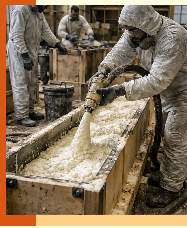 Заливка пенополиуретана в формы для утепления в Камышине